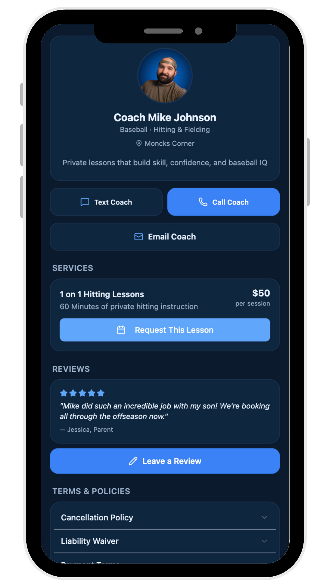 CoachLink Pro coach booking page preview